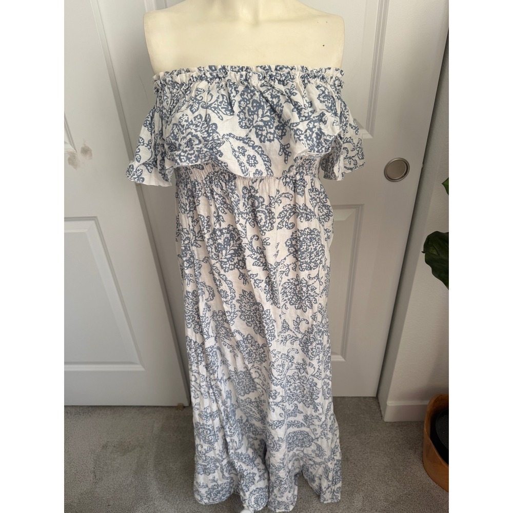Moda International Floral Linen Off Shoulder Maxi Dress XS Cottagecore Boho